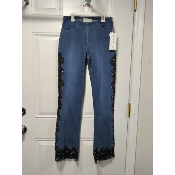 NWT Basix II Embroidered Sheer Side Mid Rise Denim Straight Jeans Blue Womens 4 - Picture 5 of 16
